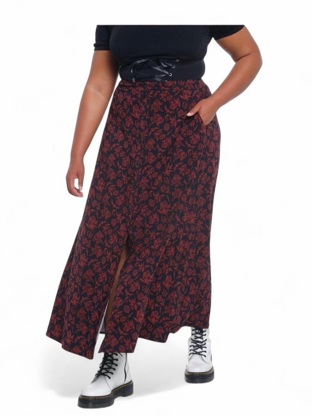 Black & Red Floral Skull Maxi Skirt Plus Size 4x